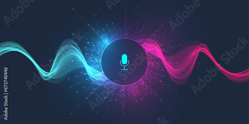 Voice assistant concept. Vector sound wave. Voice and sound recognition equalizer wave flow background. Personal assistant and voice recognition. Abstract amplitude of sound