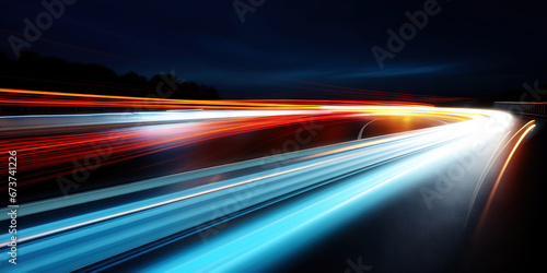 Rush of Twilight: Streaks of Speed. Speed light trails, Colorful glowing swirls. Generative AI