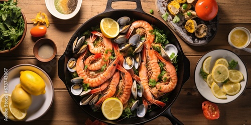 Seafood Feast with Fresh Ingredients on Table