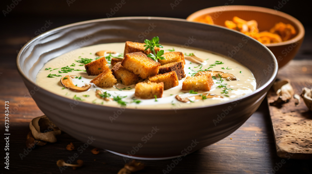 Chanterelle mushroom cream soup with thyme