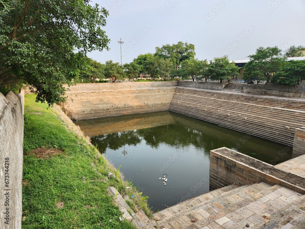 Madurai, Tamil Nadu India - Oct 19 2023: Alagarkovil pond in Azhagar Kovil. Madurai, Tamil Nadu India - Oct 19 2023: Alagarkovil pond in Azhagar Kovil.