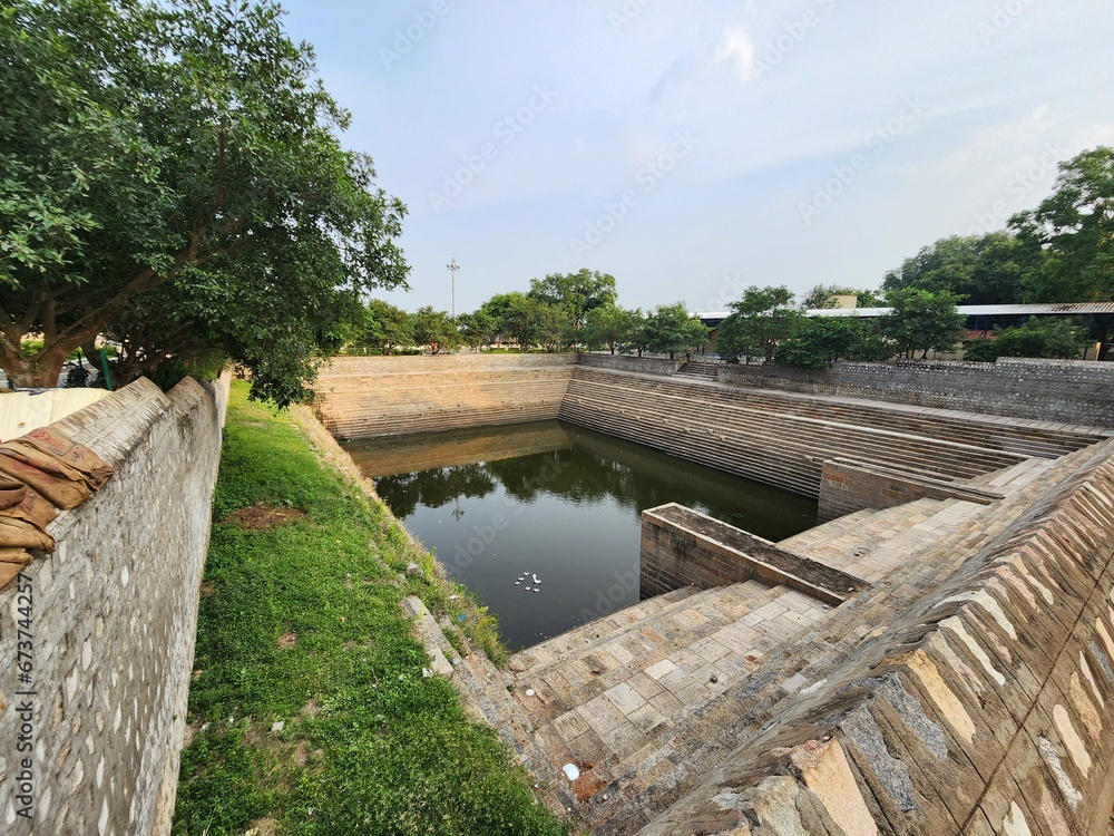 Madurai, Tamil Nadu India - Oct 19 2023: Alagarkovil pond in Azhagar Kovil. Madurai, Tamil Nadu India - Oct 19 2023: Alagarkovil pond in Azhagar Kovil.
