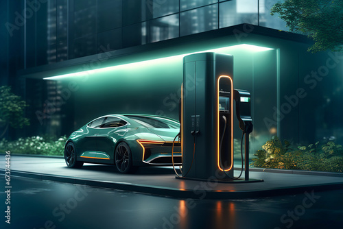 Car charging station for electric car. © LunaKate