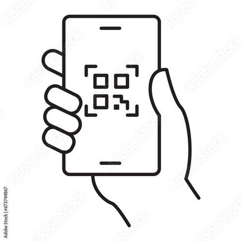 QR Code Scanner App. Smartphone with QR Code. Handheld Code Reader. Scan and Decode Icon.