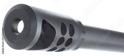 Quartering view of a muzzle brake