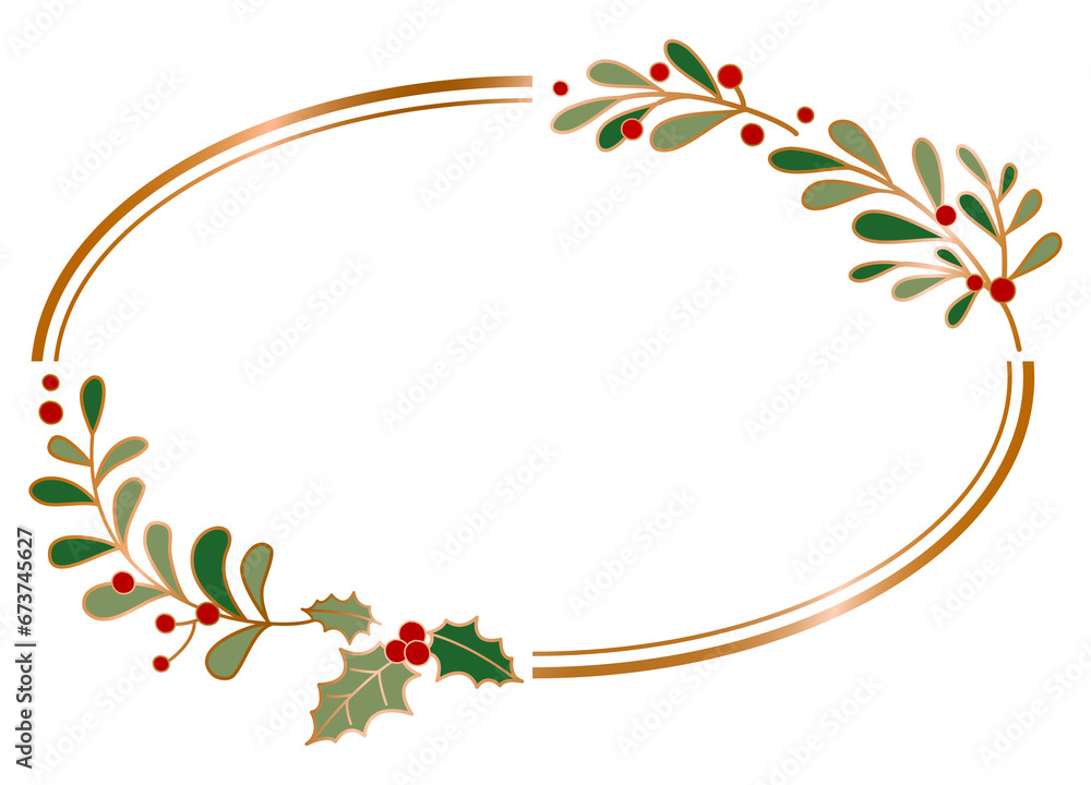 Naklejka premium Christmas wreath floral frame , New year wreath frame , Celebration Frame , Christmas frame , New year frame, gift floral wreath design ,decorative wreath fram png transparent background illustration
