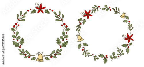 Christmas wreath floral frame , New year wreath frame , Celebration Frame , Christmas frame , New year frame, gift floral wreath design ,decorative wreath frame vector illustration