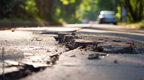 Asphalt road with imperfections. Image generated by AI.