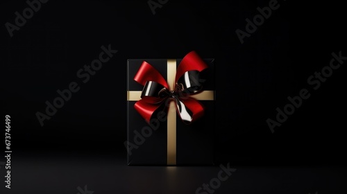 black box with gift box on black background