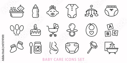 Baby accessories line icons set. Newborn kids care