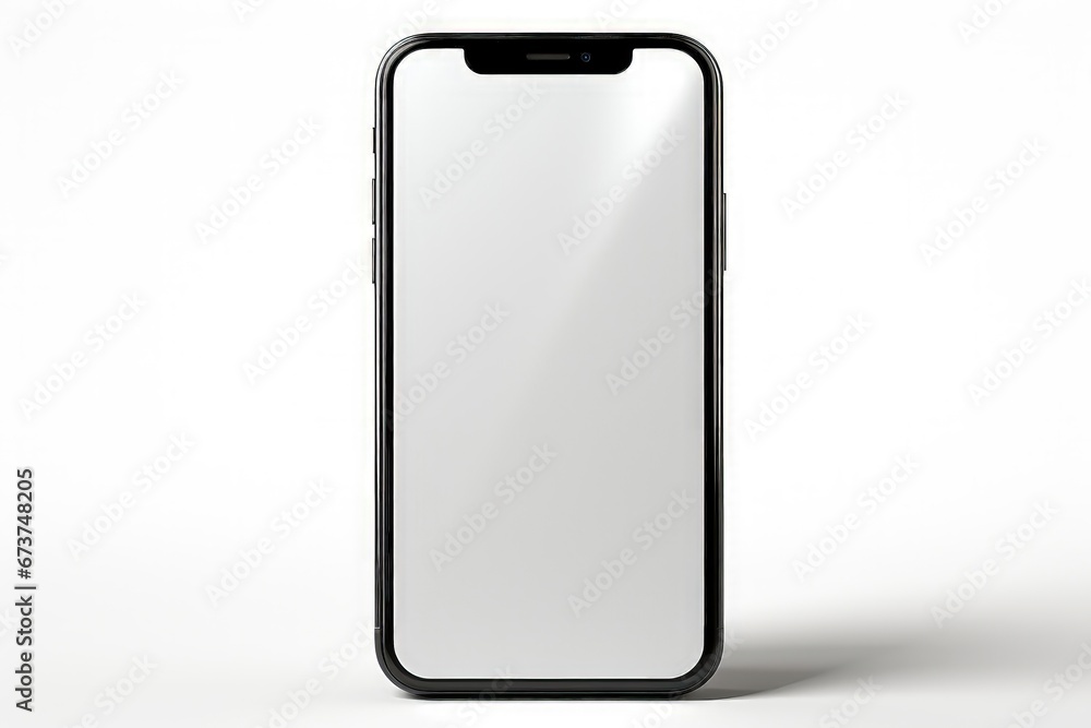 A mockup of a smartphone with a blank screen for easy customization, presented in a front-view perspective, allowing you to easily insert your own content. Photorealistic illustration A mockup of a smartphone with a blank screen for easy customization, presented in a front-view perspective, allowing you to easily insert your own content. Photorealistic illustration