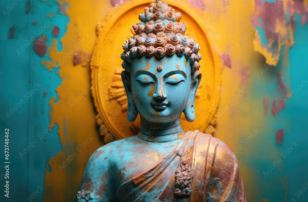 Glowing buddha with flowers and pastel colors