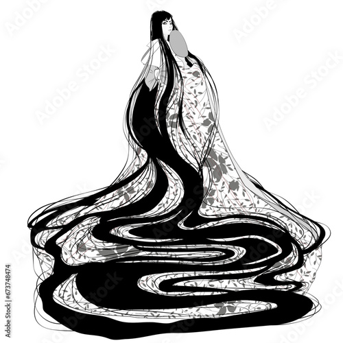 Beautiful Japanese woman with kimono background art