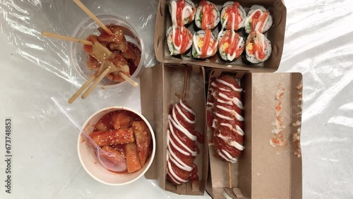 Delicious Korean street food on the table
