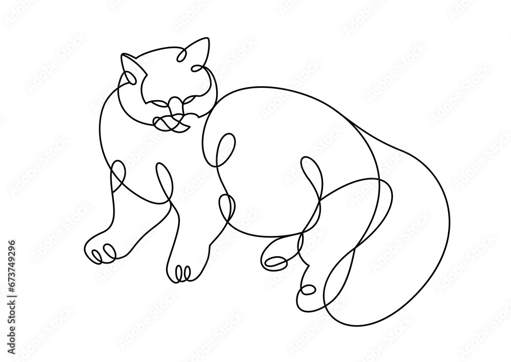 Nice cute cat linear vector illustration, line art drawing of pussycat relaxing, artistic outline minimal sketch of fat and lazy cat. Nice cute cat linear vector illustration, line art drawing of pussycat relaxing, artistic outline minimal sketch of fat and lazy cat.