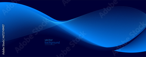 Flowing dark blue curve shape with soft gradient vector abstract background, relaxing and tranquil art, can illustrate health medical or sound of music.