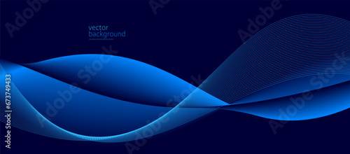 Smooth flow of wavy shape with gradient vector abstract background, dark blue design curve line energy motion, relaxing music sound or technology.
