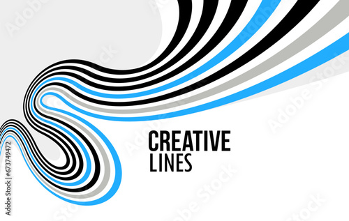Creative lines vector abstract background, 3D perspective linear graphic design composition, stripes in dimensional rotation poster or banner.