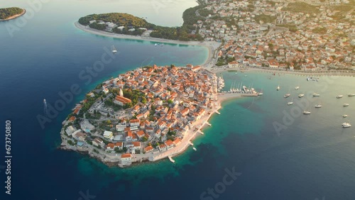 Aerial view of the Rovinj old town, Adriatic sea, Istria peninsula, Croatia photo