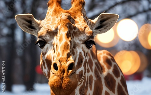 Winter Majesty Portrait of a Majestic Giraffe in the Snowy Wilderness ai generated © slumart