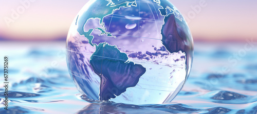 an image of a globe covered in glass, in the style of hyperrealistic precision, light blue and light purple, streamline elegance, close-up intensity