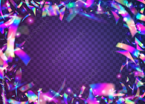 Kaleidoscope Effect. Pink Shiny Texture. Glamour Foil. Light Sparkles. Surreal Art. Metal Prism. Transparent Glitter. Party Colorful Serpentine. Purple Kaleidoscope Effect