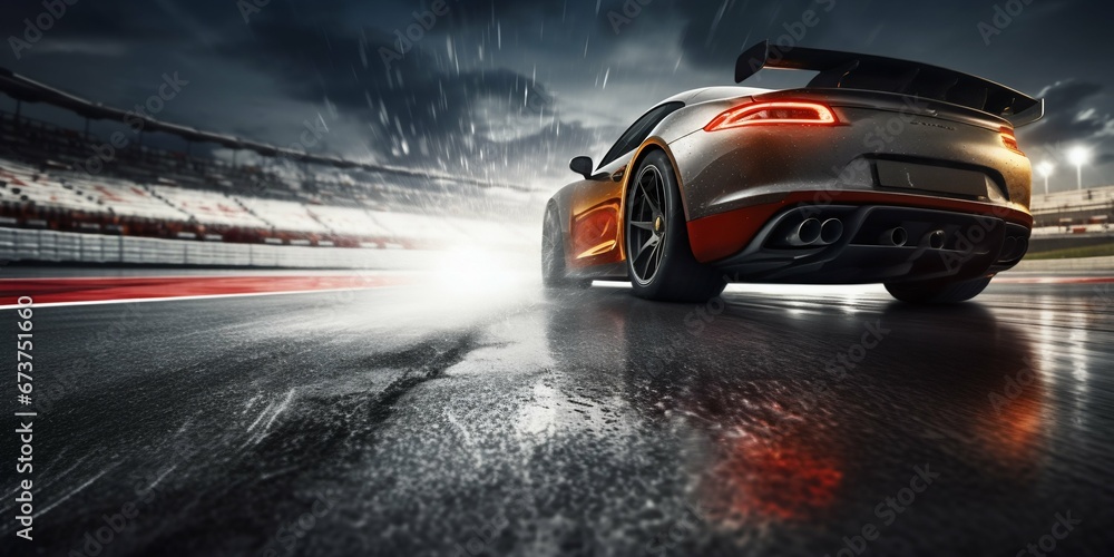 Obraz premium High-Octane Start: Race Car Primed on International Track Asphalt. Generative ai