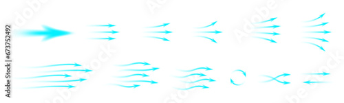 Set of blue arrows showing cold air conditioner direction. Mesh gradient Isolated on transparent background element