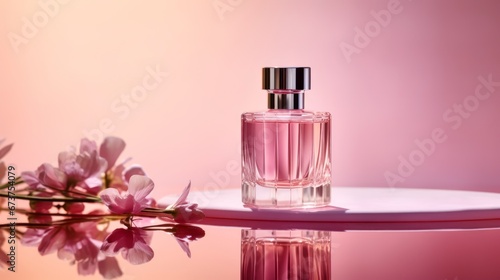 Pink product display with natural light and shadows