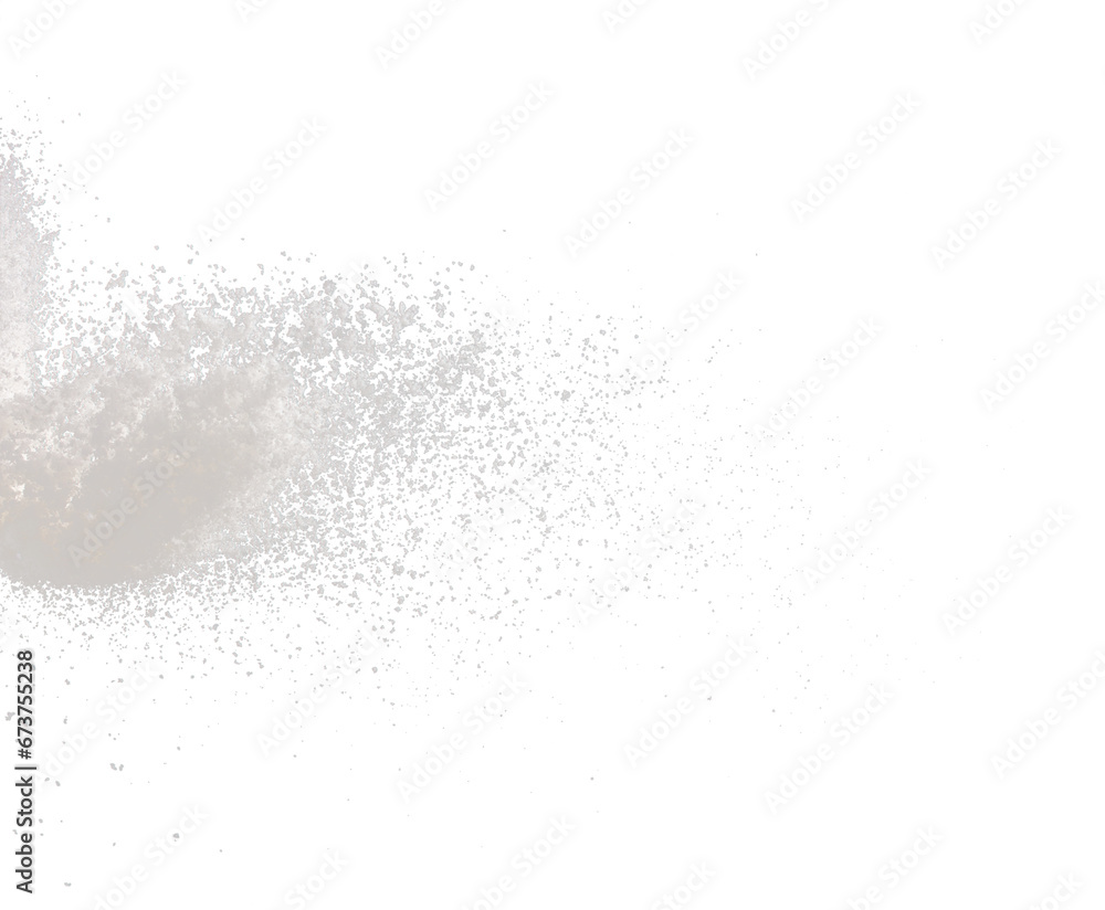 Photo image of throwing snow to hit wall ground and explode splash. Snows Freeze shot on black background isolated overlay. Fluffy White snowflakes splash cloud in mid air. Real Snow throwing shower