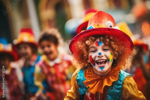 children dressed as clowns during carnival celebrations. photo