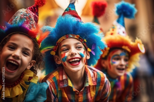 children dressed as clowns during carnival celebrations. photo