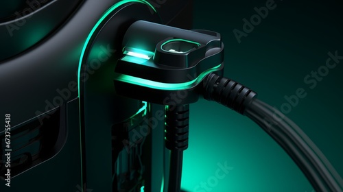 Electric Car Charging Device Still Life. Light Emerald & Dark Black. Colorful Moebius Vray Detail.