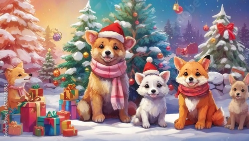 New Year card with cute cartoon animals © сергей костюченко