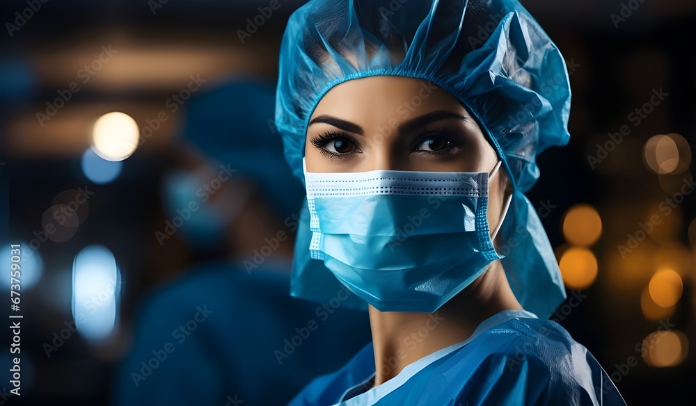 portrait of a confident woman surgeon with a surgical mask portrait of a confident woman surgeon with a surgical mask