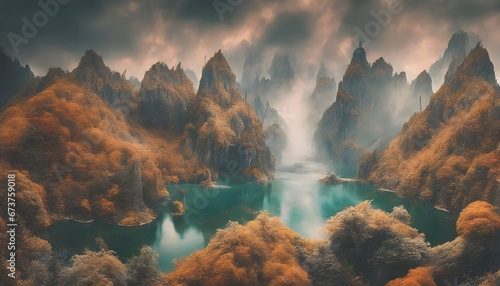 paradise on earth big landscape in nature, peaceful and countryside landscapes, Landscape concept, generative ai