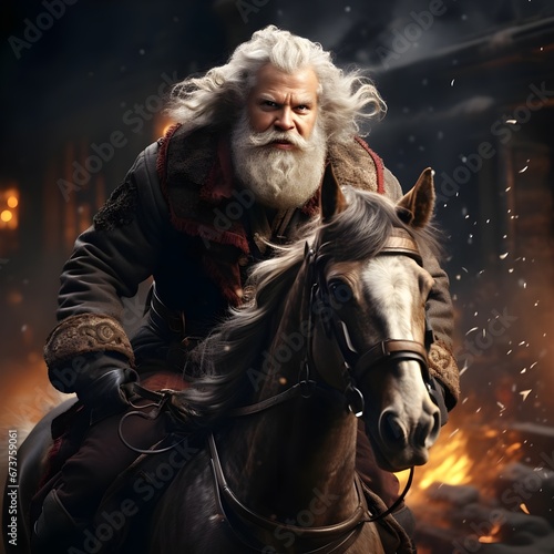 Santa Claus on a white horse in winter storm, Santa is coming, Santa Riding Through Snowstorm, Santa's Winter Journey