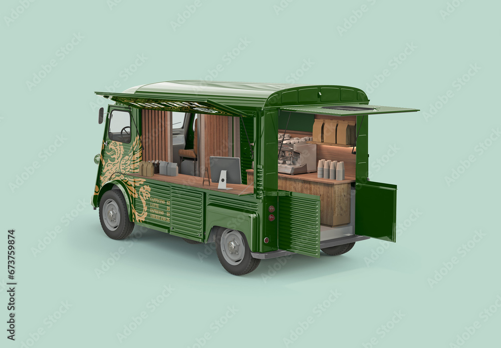 Opened Vintage Food Truck Mockup Stock Template Adobe Stock