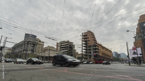 Wallpaper Mural Belgrade, Serbia, street timelapse with running clouds, people and cars. Torontodigital.ca