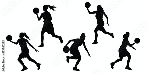 Woman basketball player silhouettes set. Vector illustration