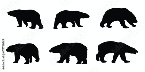 Polar bear silhouettes set. Vector illustration