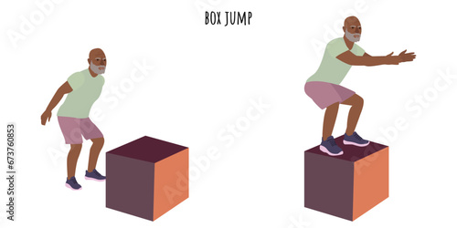 Senior man doing box jump exercise