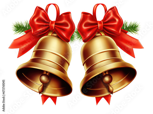 Golden Christmas Bells, set of two Christmas bells isolated on a white or transparent background