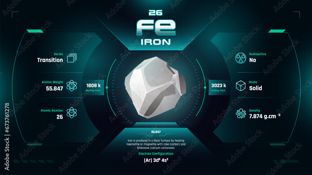 Iron Parodic Table Element 26-Fascinating Facts and Valuable Insights-Infographic vector illustration design - obrazy, fototapety, plakaty 