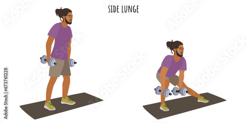 Young man doing side lunge exercise