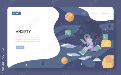 Loneliness web banner or landing page. Unhappy person, astronaut left alone in space. Character suffering from solitude. Modern communication problem and self-isolation. Flat vector illustration