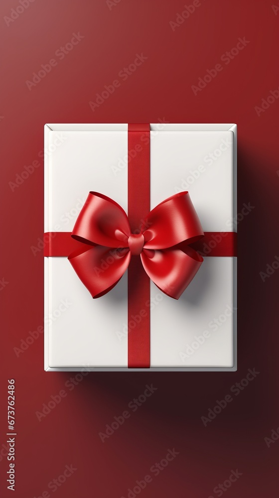Elegant White Gift Box with Red Ribbon on Dark Background Elegant White Gift Box with Red Ribbon on Dark Background