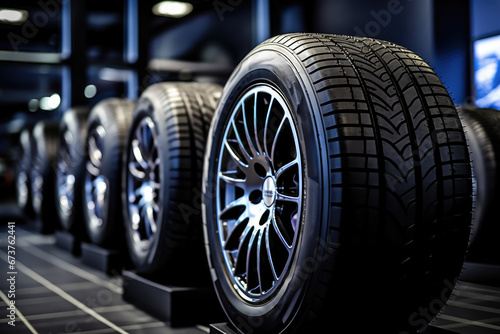 Car Tires With Excellent Profiles In Repair Shop
