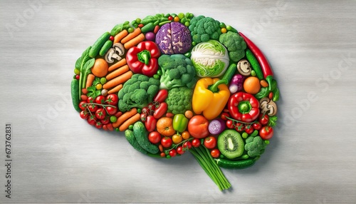Vibrant veggie-brain mapping healthy eating, a colorful nod to nutritional neurology