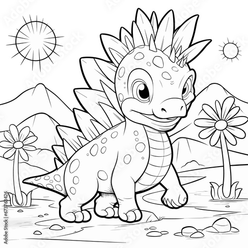 Vector cartoon dinosaur stegosaurus coloring Page Design